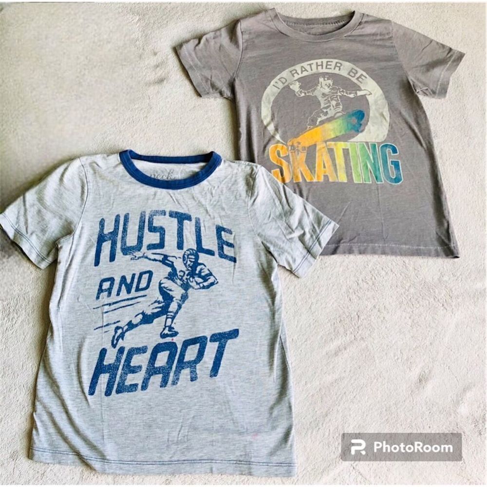 Peek Kids Boys “Hustle & Heart” Football and “I’d Rather Be Skating” Graphic T-S